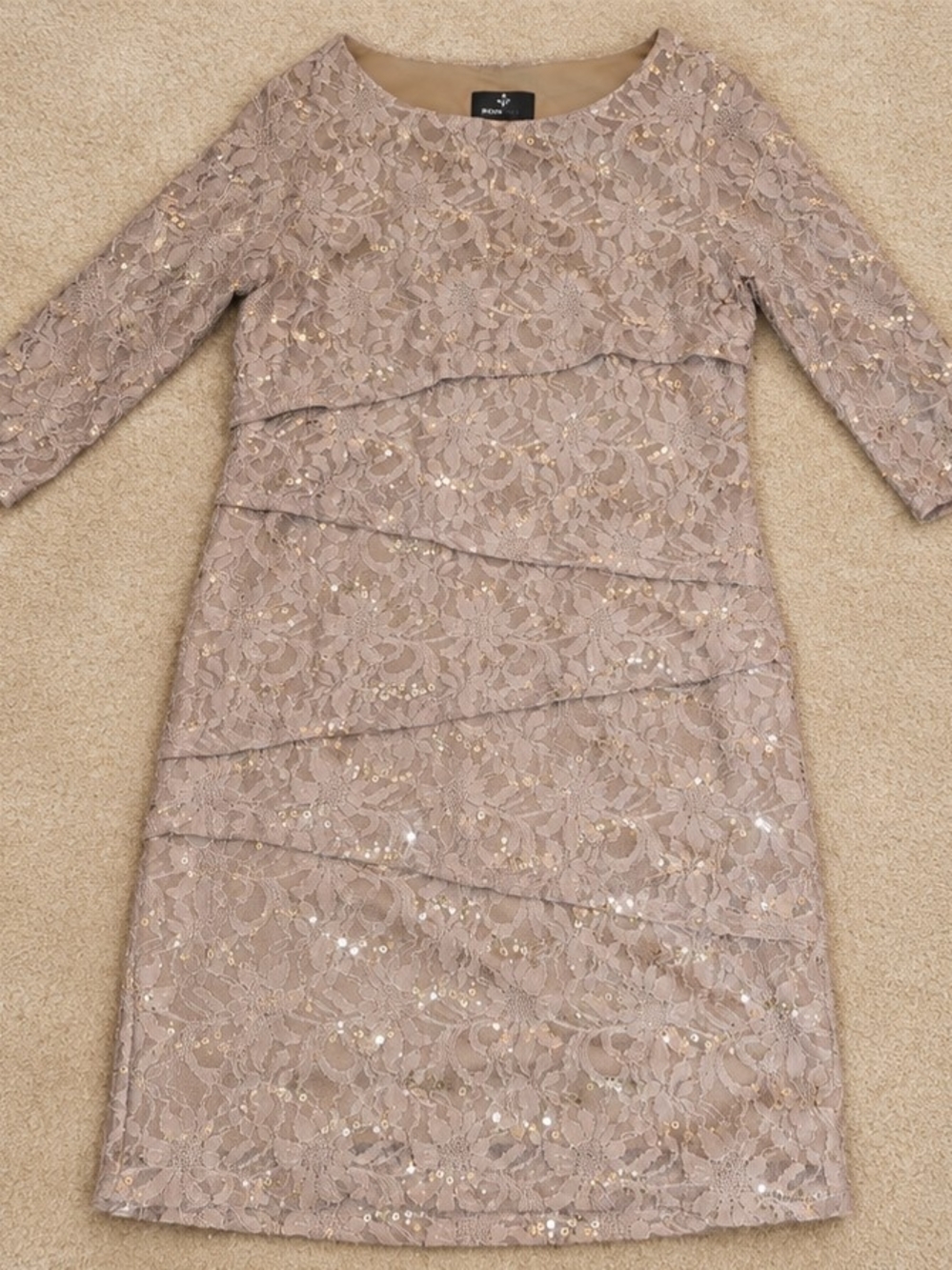 Ronni Nicole Women’s Taupe Floral Lace Sequin Sheath Dress Size 16
